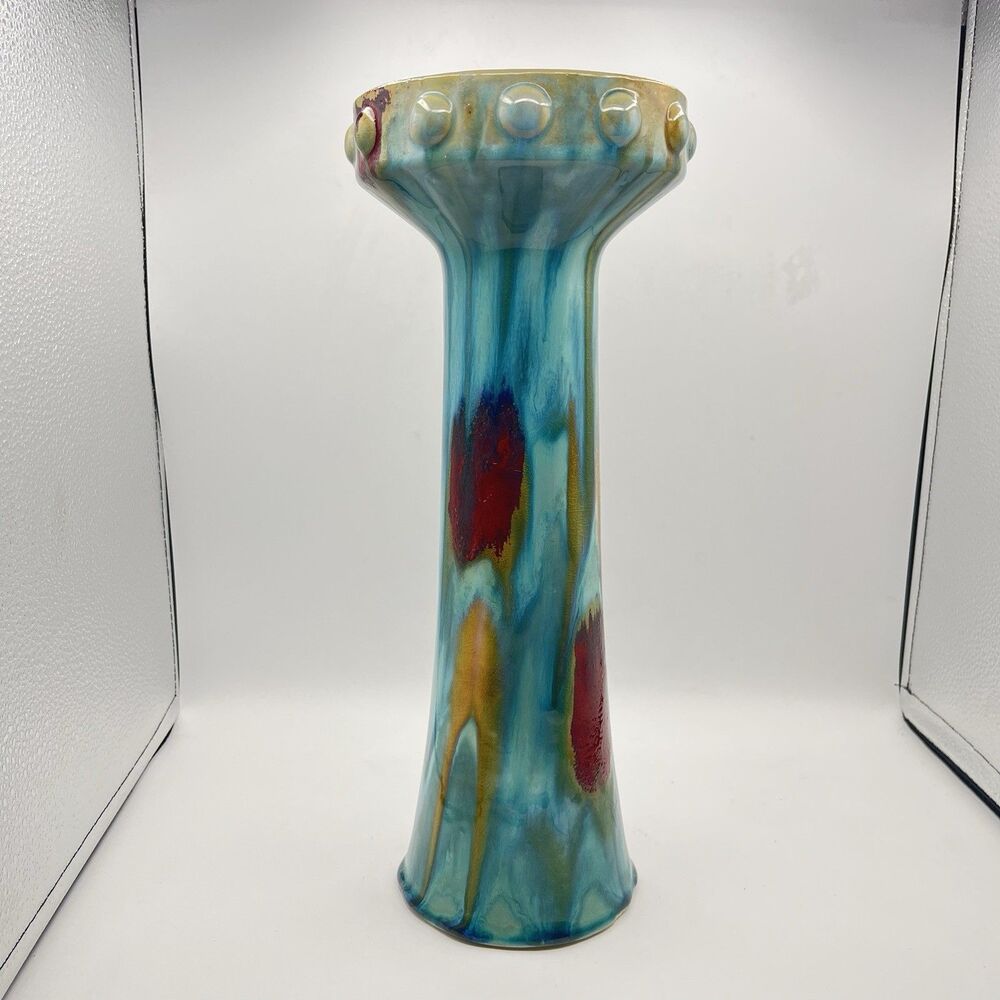 Kirklands Extra Large Teal/Burgandy and Mustard Colored Candle Holder 14" Tall
